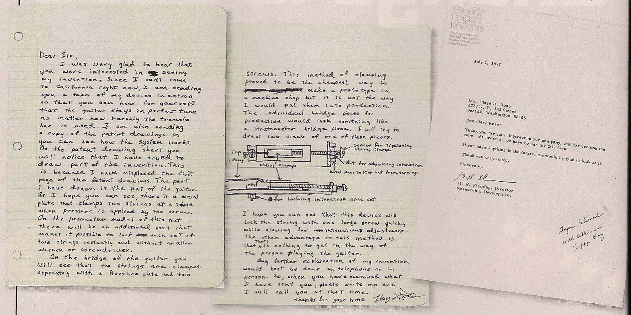 Floyd Rose letters to Fender